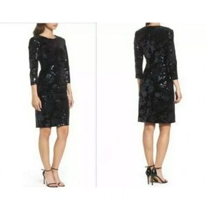 Eliza J Black Sequin Long Sleeve Dress velour dress size 6